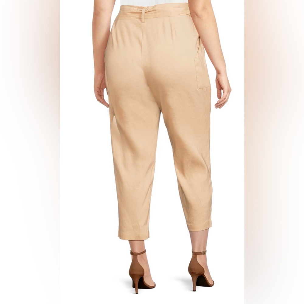 NWT [Calvin Klein] Khaki Deep Pocket Linen Cropped Pants Women’s Plus Sz 14W - Picture 3 of 11